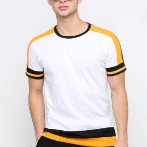 Solid Men s White, Black, Yellow T-Shirt