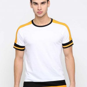 Solid Men s White, Black, Yellow T-Shirt