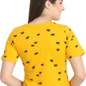 Printed Women Round Neck Yellow T-Shirt