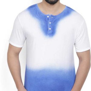 PerfectFit Self Design Men Henley Neck White, Blue T-Shir