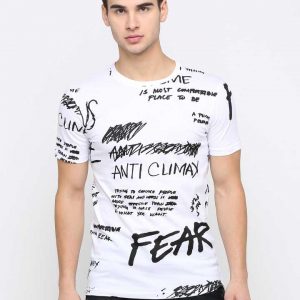 Printed Men Round Neck White T-Shirt