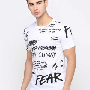 Printed Men Round Neck White T-Shirt