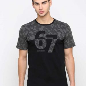 Printed Men Round Neck Black, Grey T-Shirt