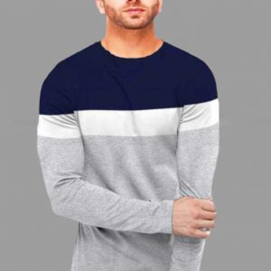 Solid Men Round Neck Blue, Grey T-Shirt